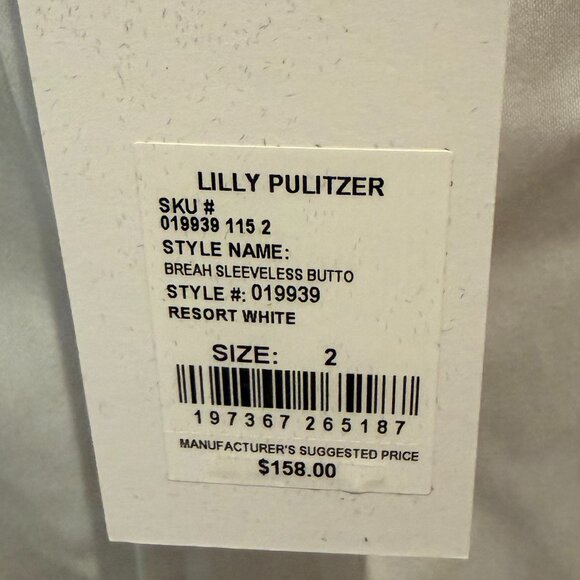 NWT Lilly Pulitzer Breah Sleeveless Button Down in Resort White - Size 2 - Picture 5 of 5